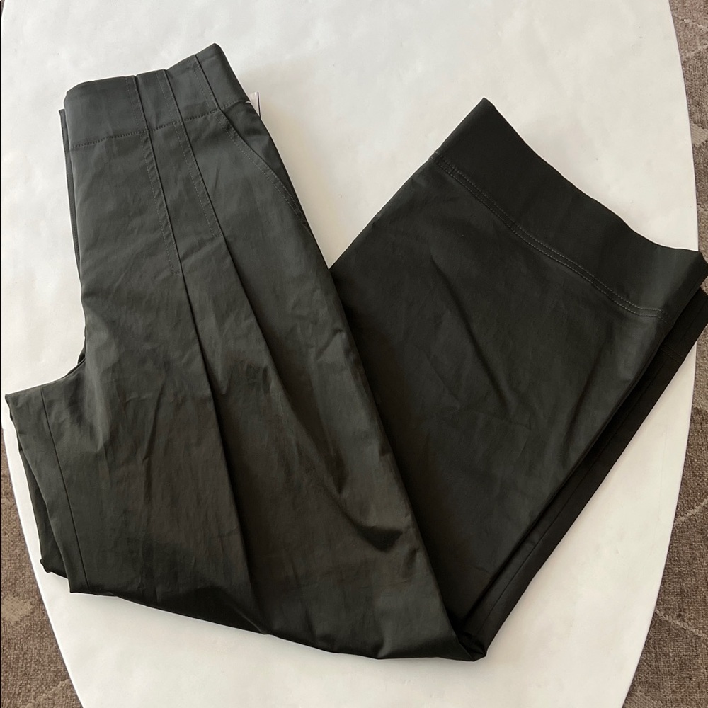A.L.C. Bennett Wide Leg Pleated Sateen Trouser Style Baggy Relaxed Pant Mossy 0 - Picture 4 of 13